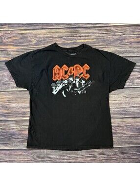 AC/DC Official Licensed Band Tee Graphic T-Shirt Black Rock XL Faded